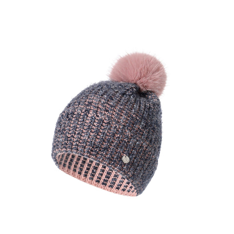 Zigzag Hat with Pom Pom – Navy Pink