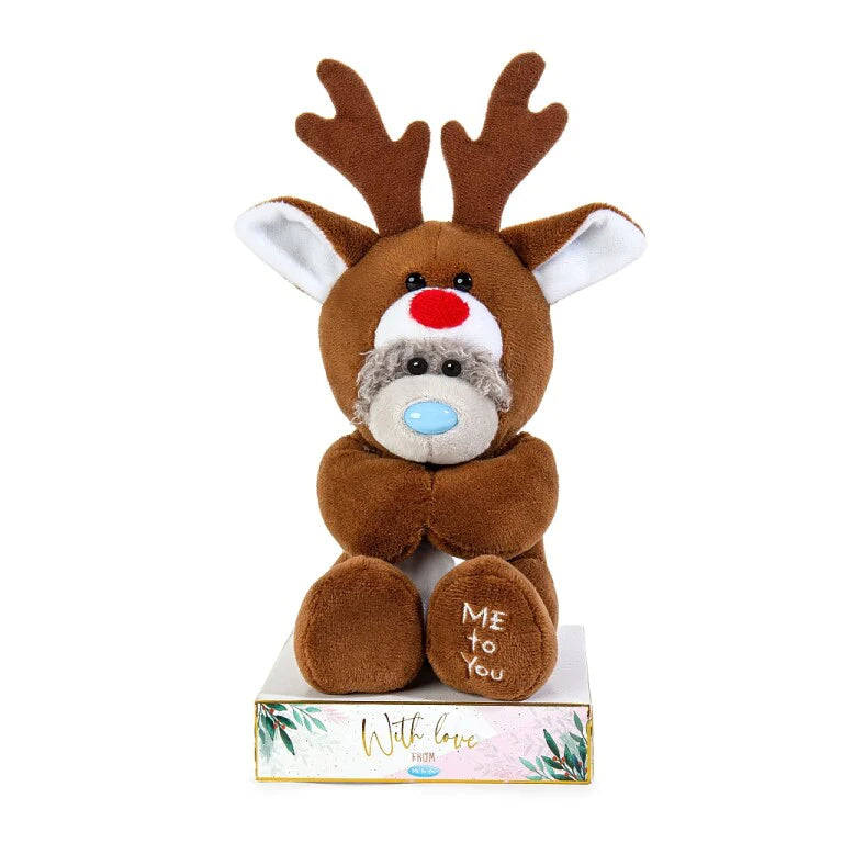 Me to You Tatty Teddy Christmas Reindeer Bear On Gift Plinth