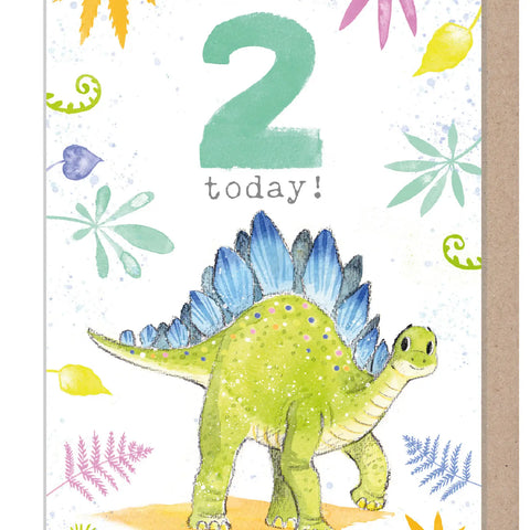 Kids Birthday Card - Age Two - Dinosaur Design