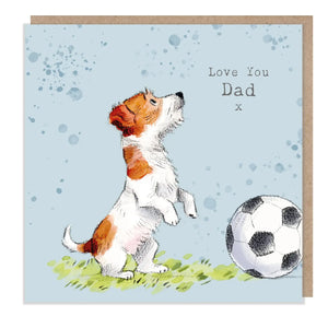 Cute Dog Card - Love You Dad - Jack Russel with Football