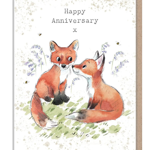 Anniversary Card - Happy Anniversary - Foxes and Bluebells