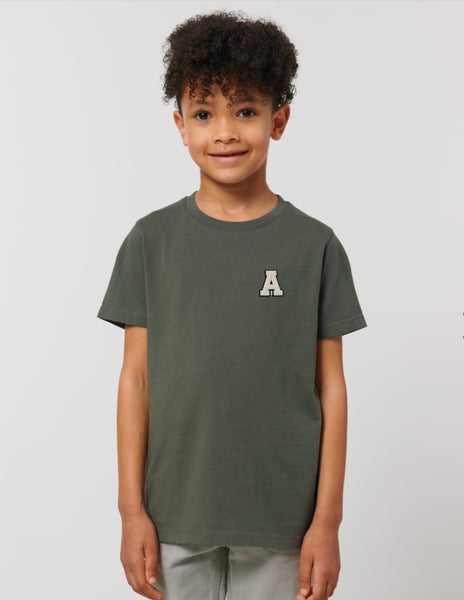 Initial Organic Cotton Unisex Kids Tee In Khaki