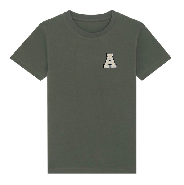 Initial Organic Cotton Unisex Kids Tee In Khaki