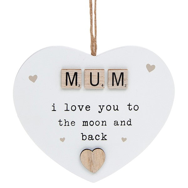 Scrabble Sentiment Hanging Heart - Mum