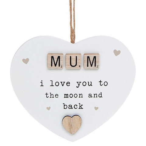 Scrabble Sentiment Hanging Heart - Mum