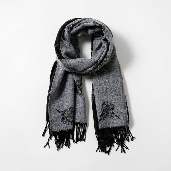 Scarves - Grey / Black Reversible Highland Cow