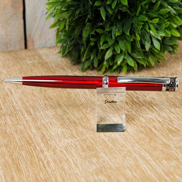 Stratton Ball Point Pen - Red With Etched Pattern On Top