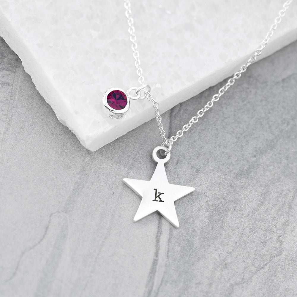 Personalised Silver Star Birthstone Crystal Necklace